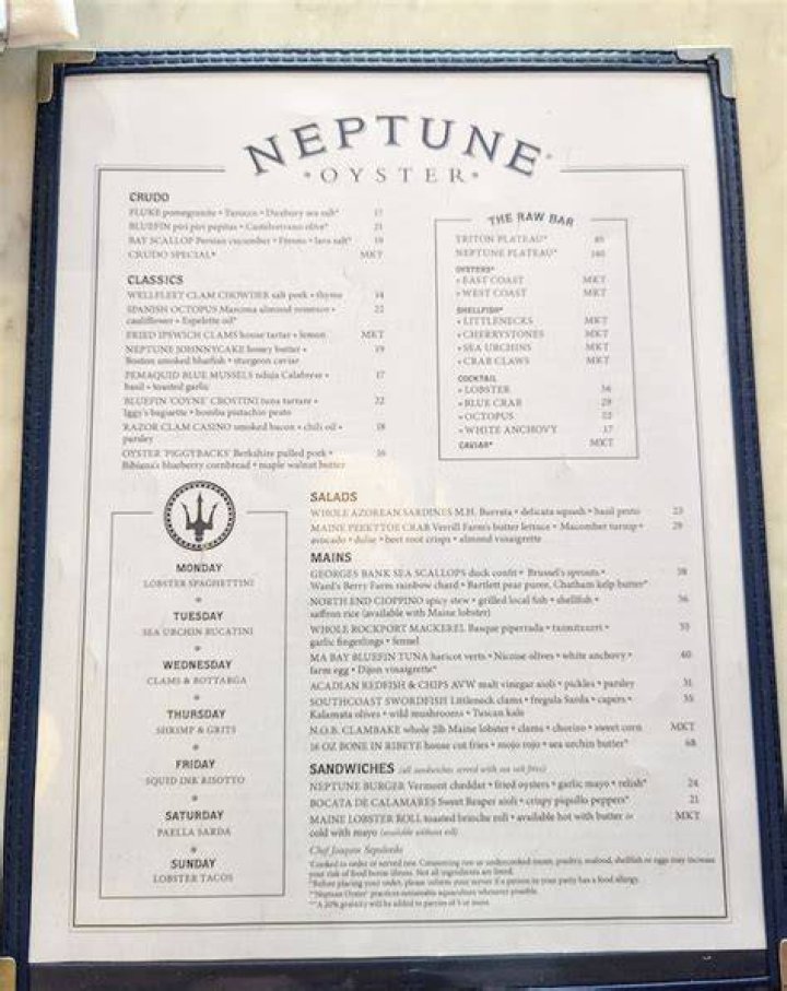 Menu for Neptune's Bar & Grille in Newark, NJ Sirved